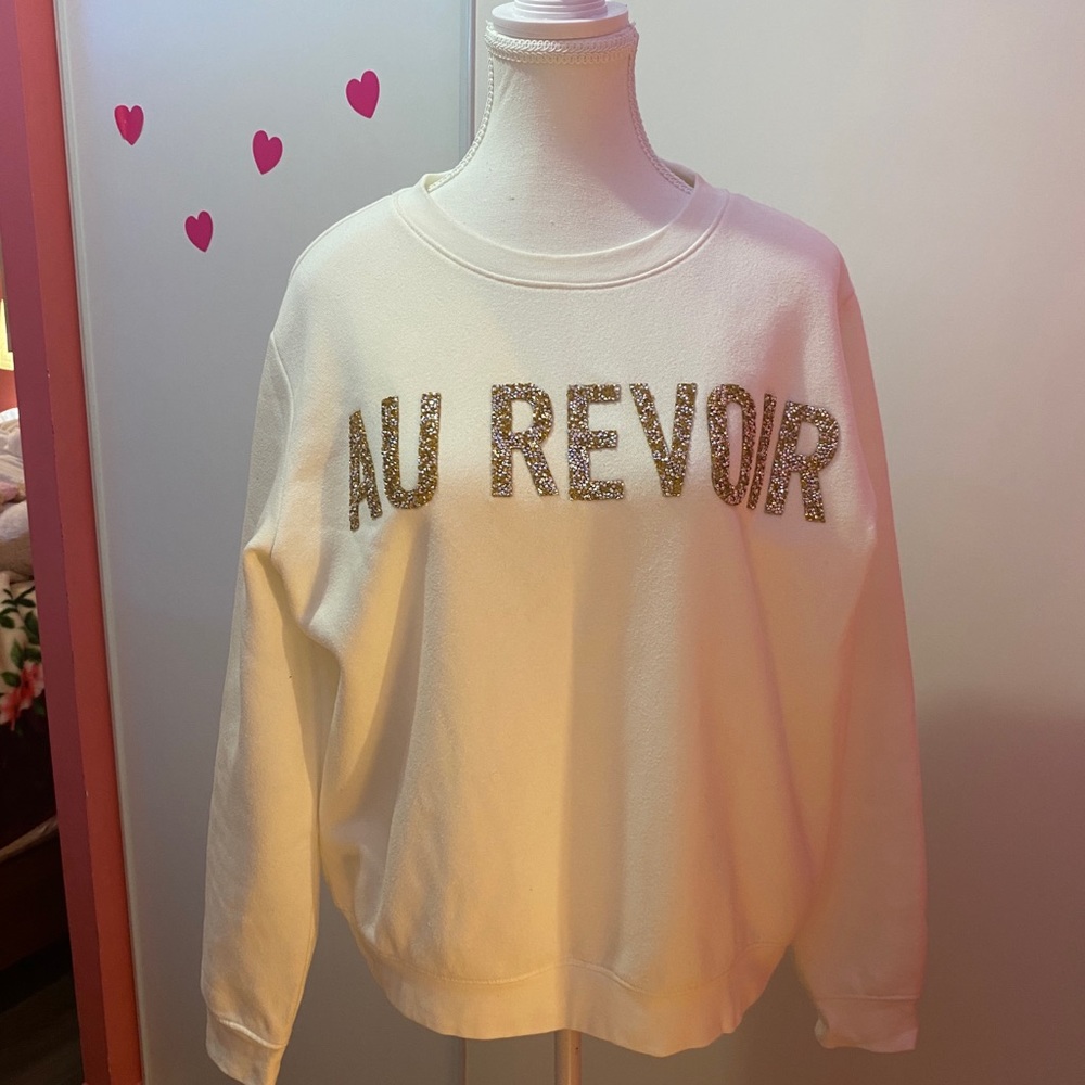 H&M Soft White Au Revoir Studded Glitter Sweater